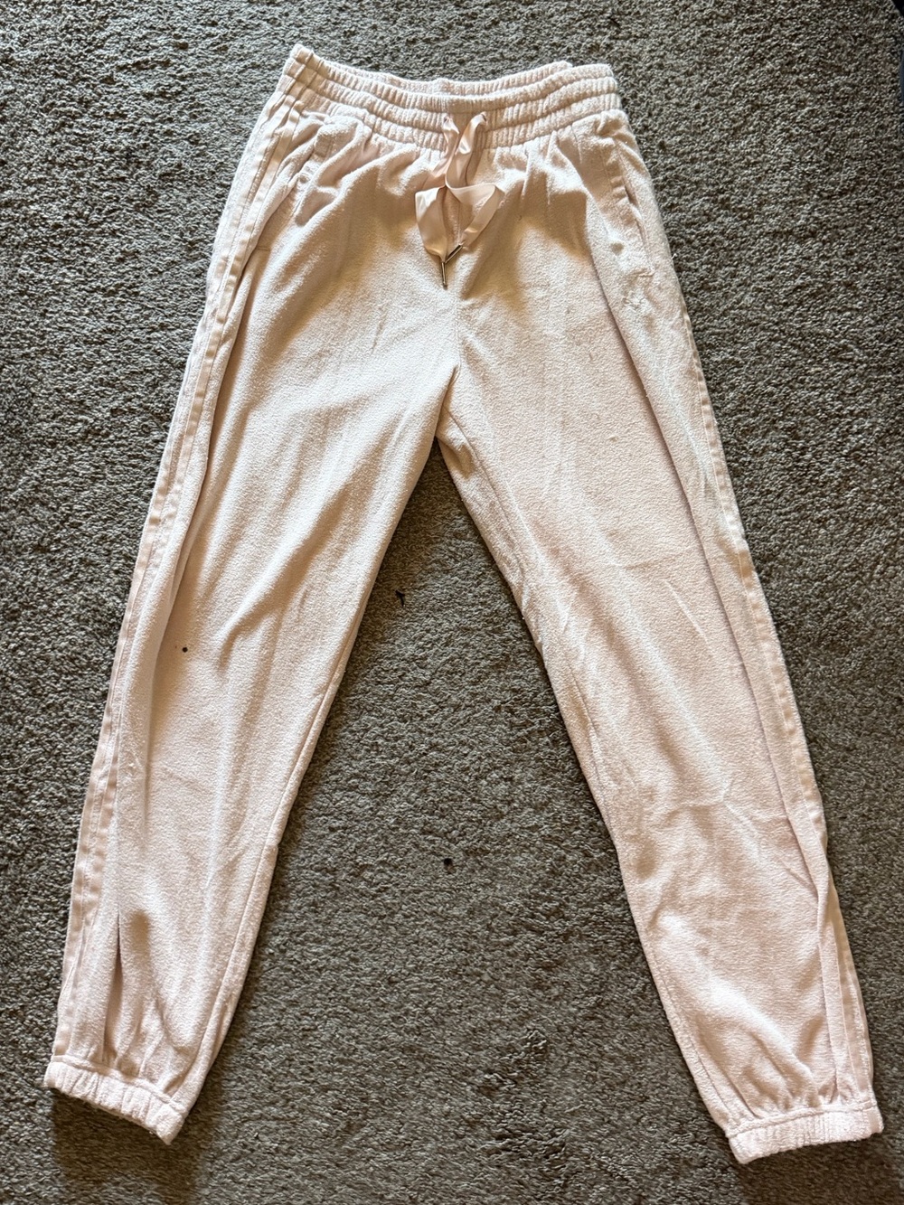 Adidas Baby Pink Track Terry Cloth Joggers Sweatpants with Satin Drawstring